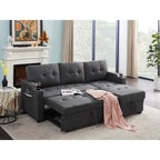 Mabel Schlafsofa-Schnittsofa in Dunkelgrau, 83 Zoll, mit Getränkehalter, USB-Ladeanschluss und Tasche – 83W x 54D x 35H