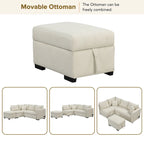 L-förmiges Sektionsschlafsofa mit Ausziehfunktion, USB-Anschlüssen, Steckdosen und einem beweglichen Stauraubhocker, Beige