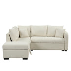 L-förmiges Sektionsschlafsofa mit Ausziehfunktion, USB-Anschlüssen, Steckdosen und einem beweglichen Stauraubhocker, Beige