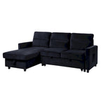Ivy 81.5-inch Black Reversible Sleeper Sectional Sofa with Storage Chaise and Side Pocket - 81.5W x 60D x 33.5H