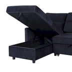 Ivy 81,5 Zoll schwarzes, beidseitig montierbares Schlafsofa mit Stauraum-Recamiere und Seitentasche – 81,5B x 60T x 33,5H