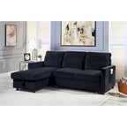 Ivy 81,5 Zoll schwarzes, beidseitig montierbares Schlafsofa mit Stauraum-Recamiere und Seitentasche – 81,5B x 60T x 33,5H
