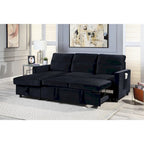Ivy 81,5 Zoll schwarzes, beidseitig montierbares Schlafsofa mit Stauraum-Recamiere und Seitentasche – 81,5B x 60T x 33,5H