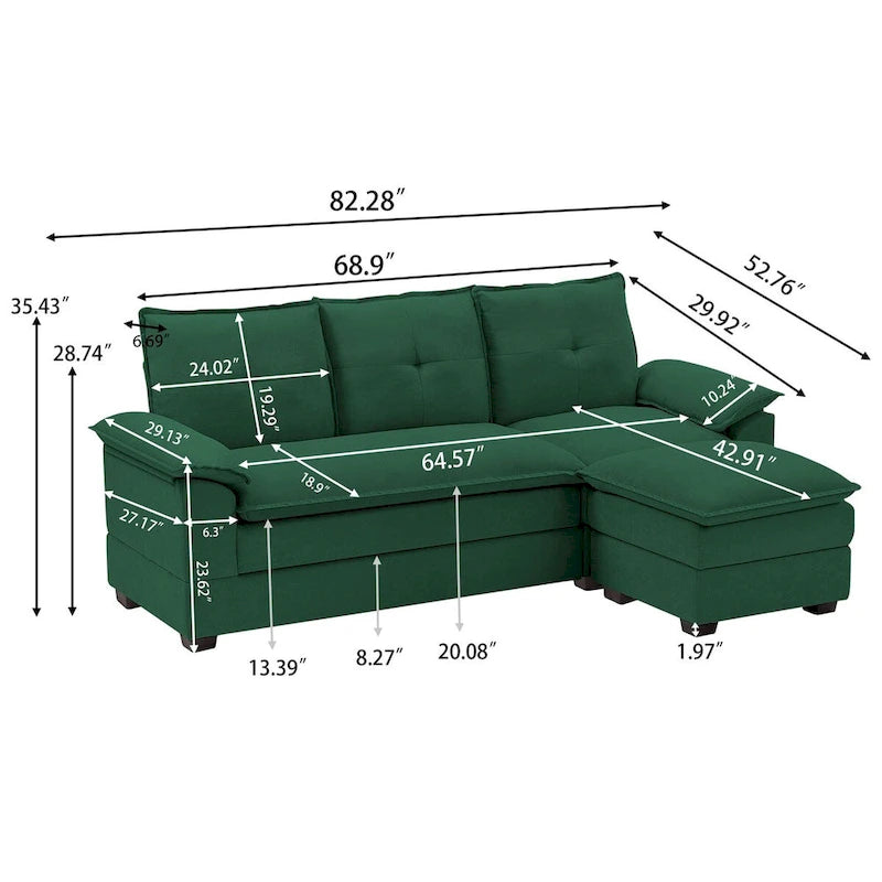 L-förmiges Sektionalsofa mit wolkenähnlichen Sitzen – 209 cm – Perfekt für das Wohnzimmer