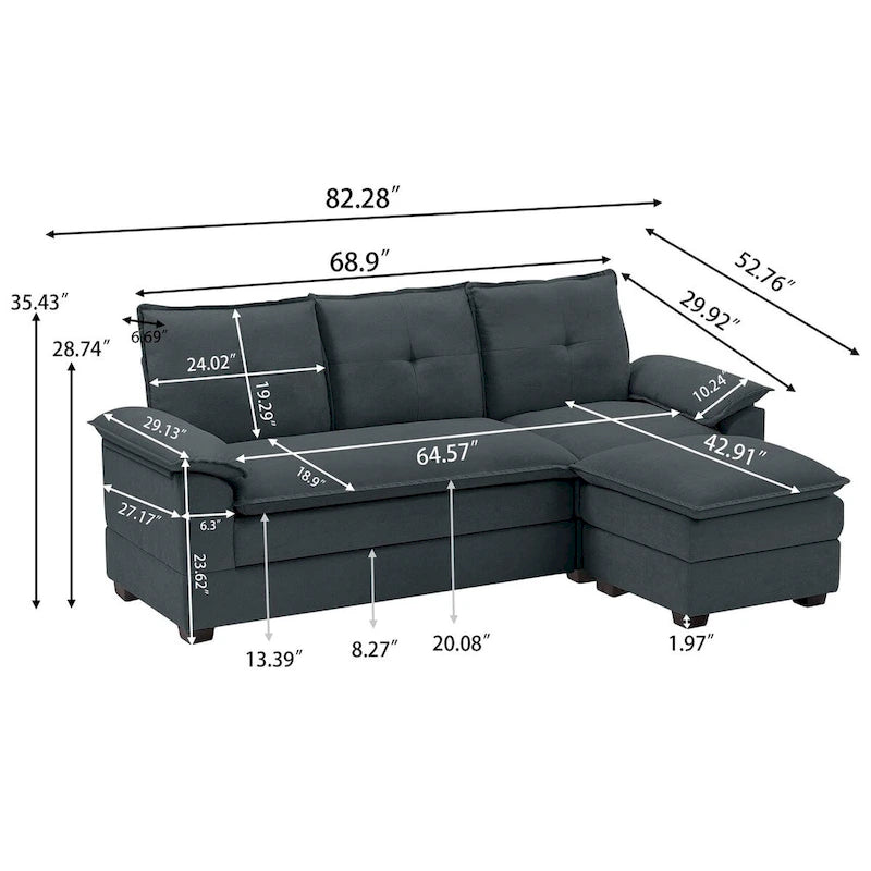 L-förmiges Sektionalsofa mit wolkenähnlichen Sitzen – 209 cm – Perfekt für das Wohnzimmer