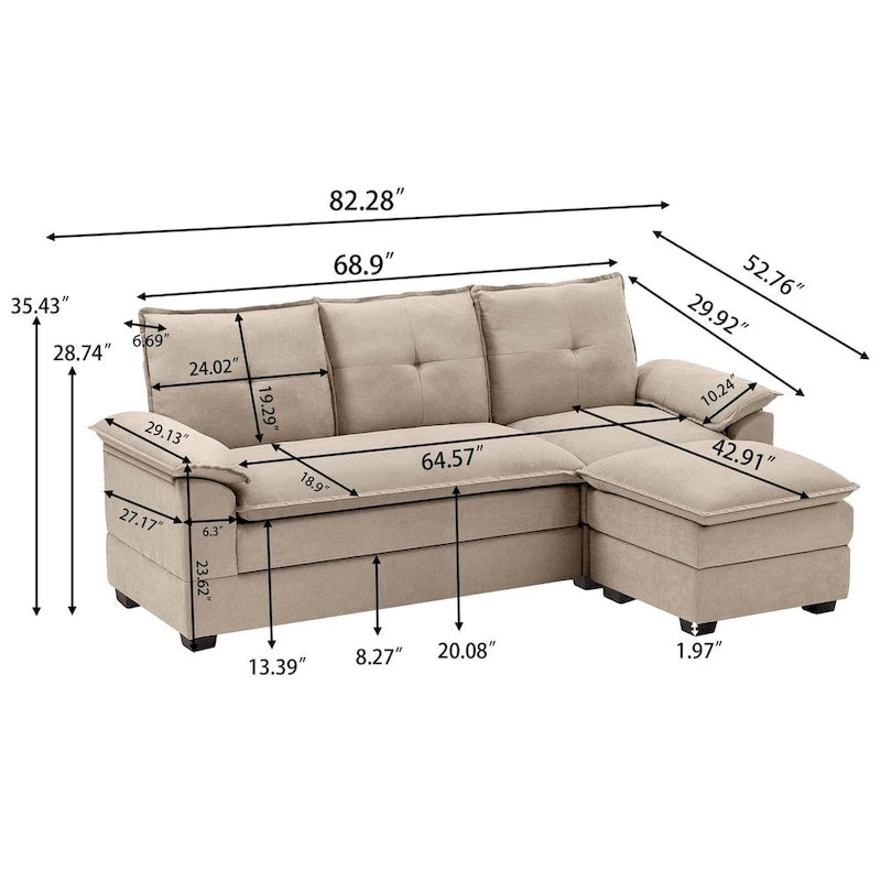 L-förmiges Sektionalsofa mit wolkenähnlichen Sitzen – 209 cm – Perfekt für das Wohnzimmer