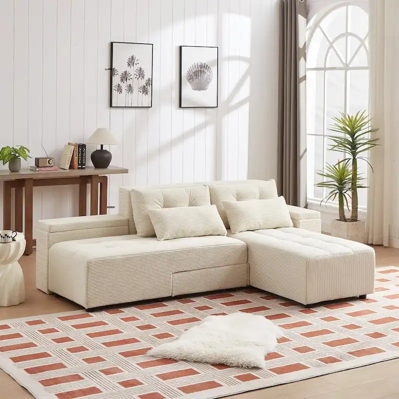 Modulares Cord-Schlafsofa & Ecksofa-Set, Beige, 3-in-1 Design