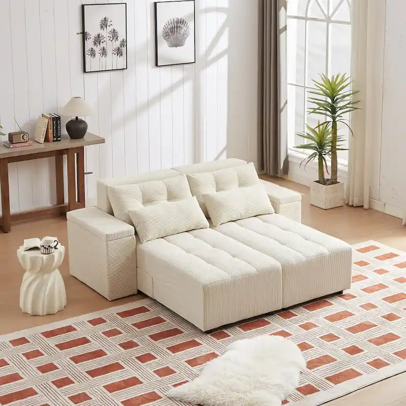 Modulares Cord-Schlafsofa & Ecksofa-Set, Beige, 3-in-1 Design