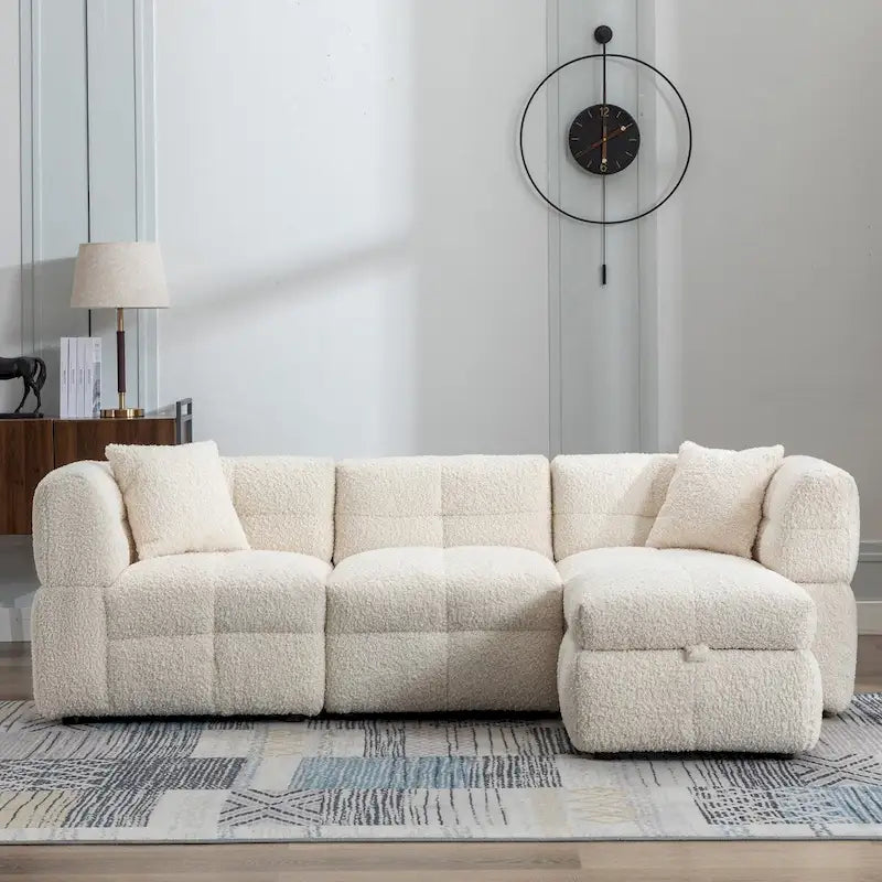 87.7 Sektionssofa Gemütliches Teddy-Fleece-Stoff Sektionssofa Couch