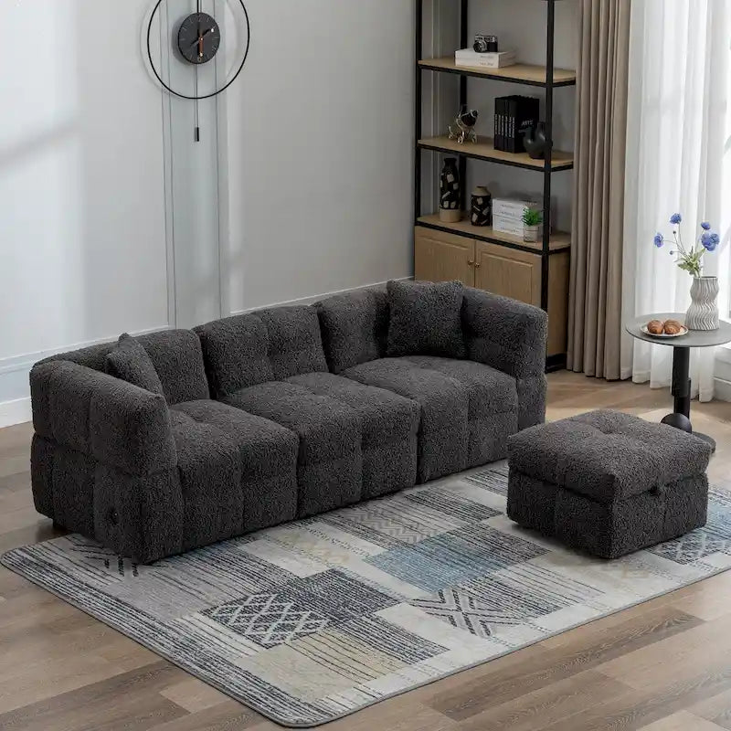 87.7 Sektionssofa Gemütliches Teddy-Fleece-Stoff Sektionssofa Couch
