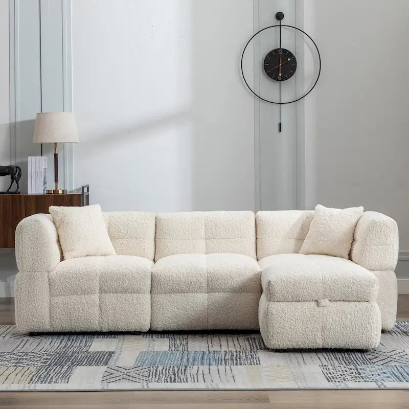 87.7 Sektionssofa Gemütliches Teddy-Fleece-Stoff Sektionssofa Couch