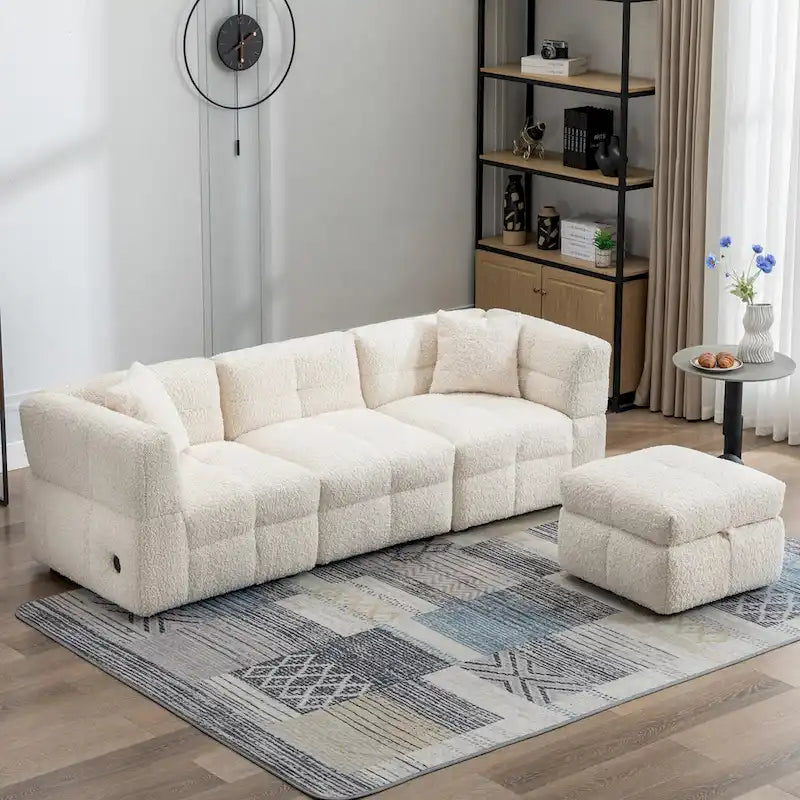 87.7 Sektionssofa Gemütliches Teddy-Fleece-Stoff Sektionssofa Couch