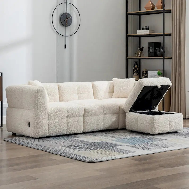 87.7 Sektionssofa Gemütliches Teddy-Fleece-Stoff Sektionssofa Couch