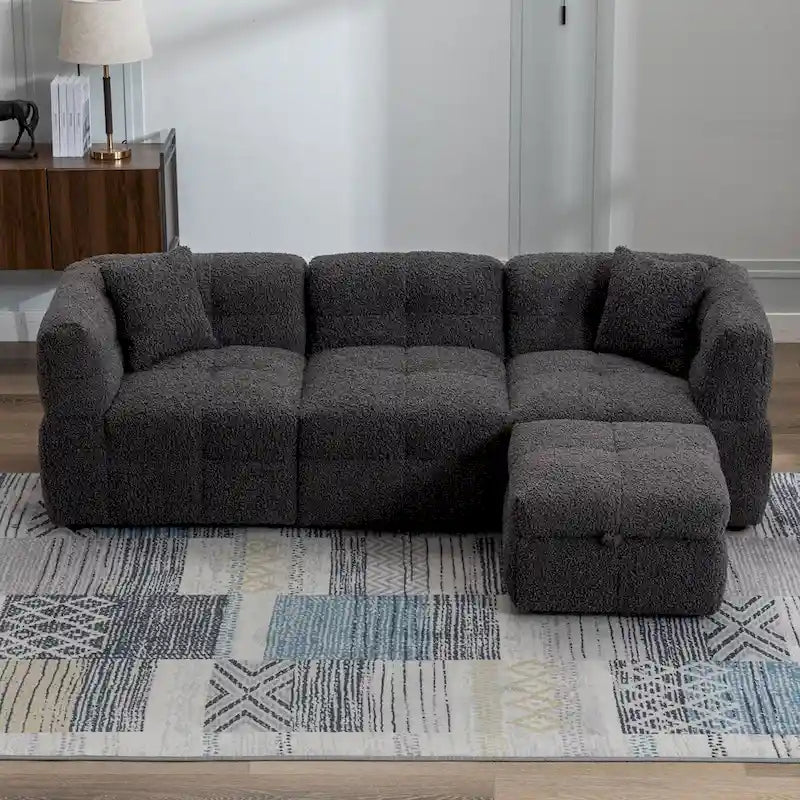 87.7 Sektionssofa Gemütliches Teddy-Fleece-Stoff Sektionssofa Couch
