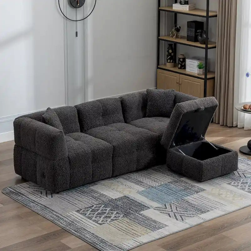 87.7 Sektionssofa Gemütliches Teddy-Fleece-Stoff Sektionssofa Couch