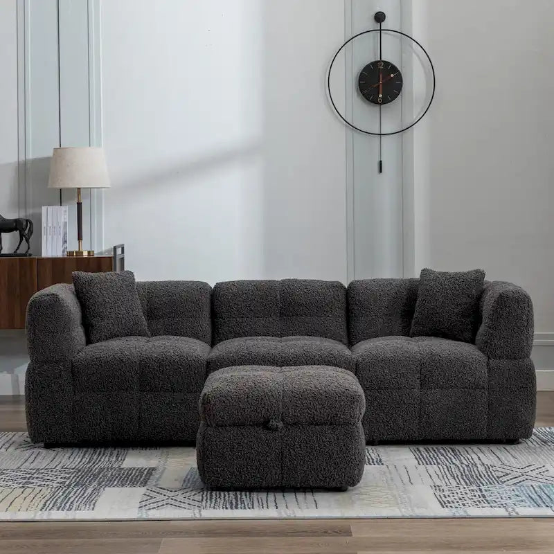 87.7 Sektionssofa Gemütliches Teddy-Fleece-Stoff Sektionssofa Couch