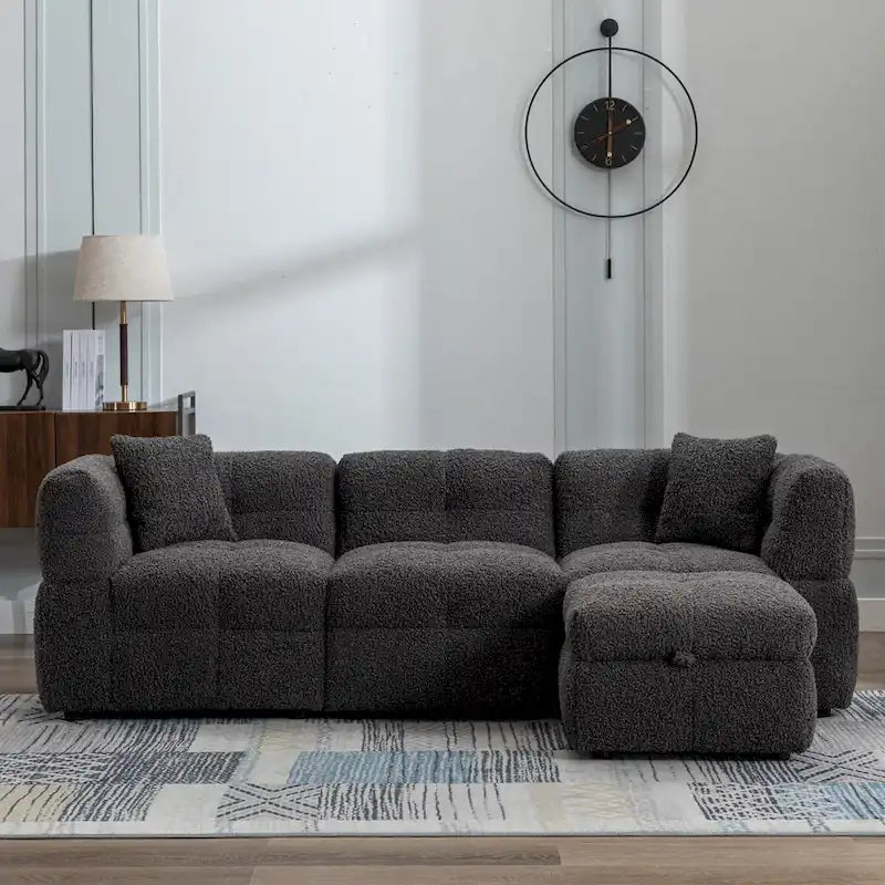 87.7 Sektionssofa Gemütliches Teddy-Fleece-Stoff Sektionssofa Couch