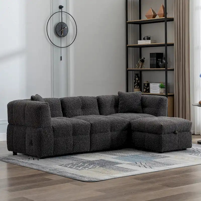 87.7 Sektionssofa Gemütliches Teddy-Fleece-Stoff Sektionssofa Couch