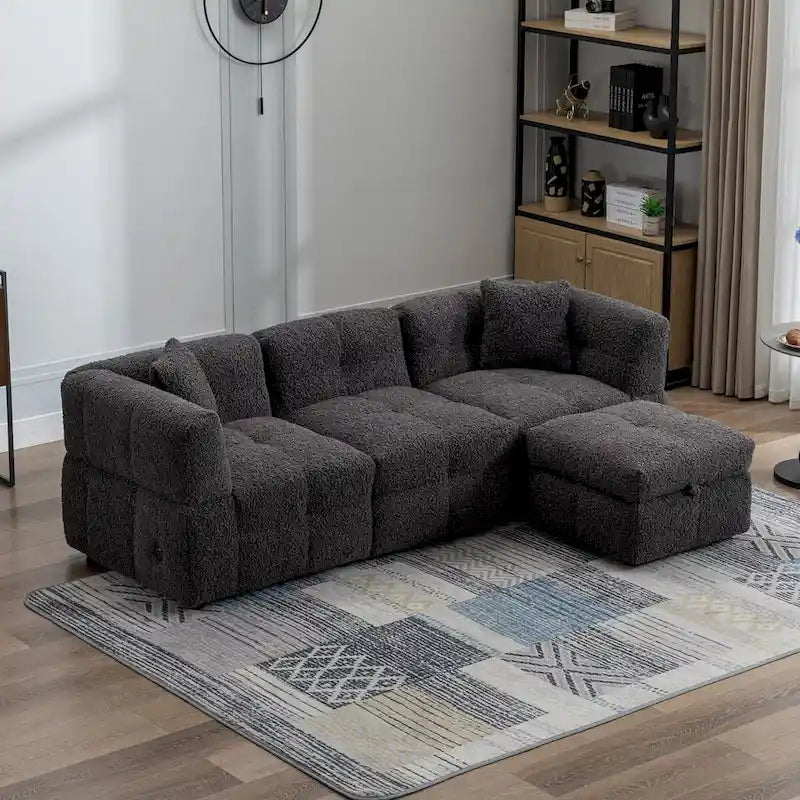 87.7 Sektionssofa Gemütliches Teddy-Fleece-Stoff Sektionssofa Couch
