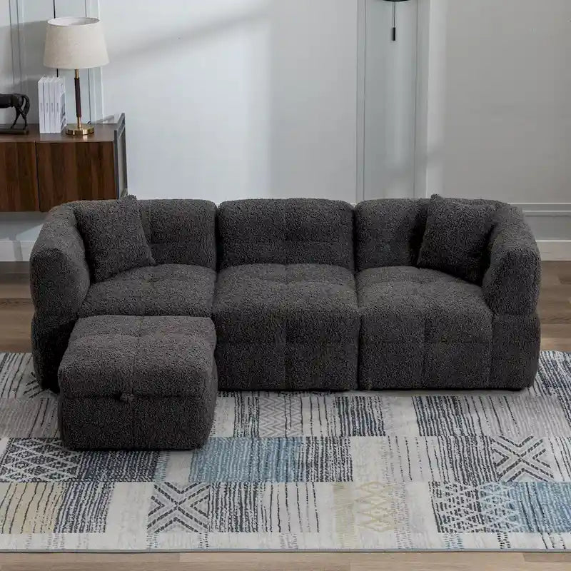 87.7 Sektionssofa Gemütliches Teddy-Fleece-Stoff Sektionssofa Couch