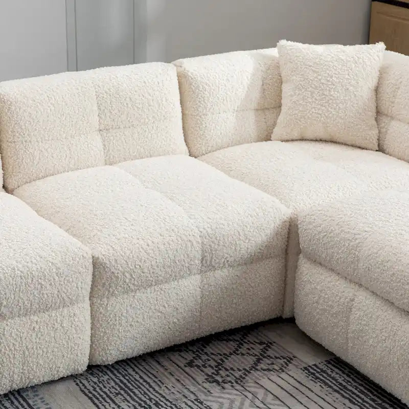 87.7 Sektionssofa Gemütliches Teddy-Fleece-Stoff Sektionssofa Couch