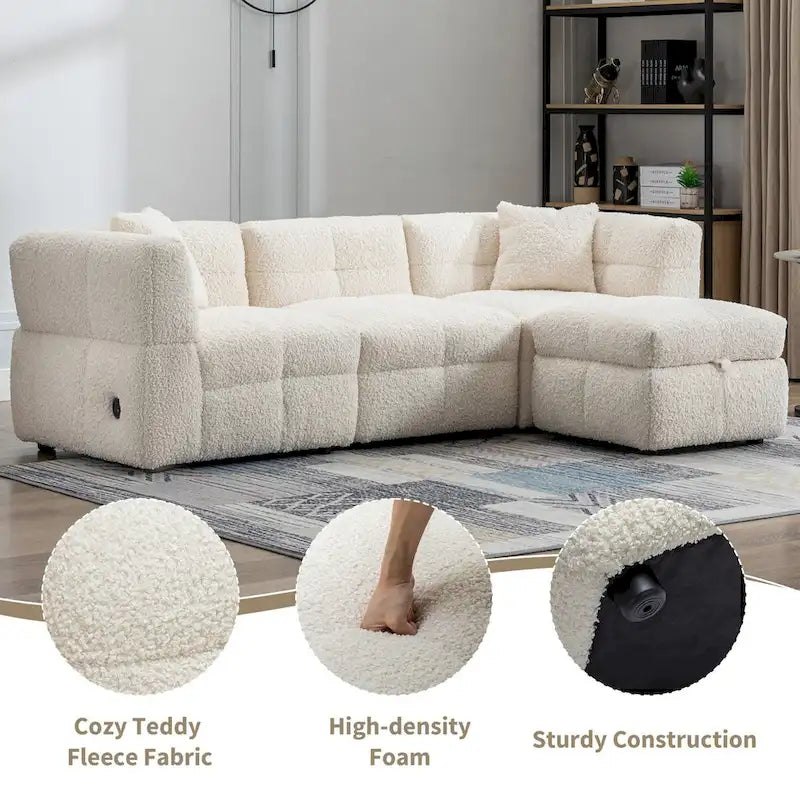87.7 Sektionssofa Gemütliches Teddy-Fleece-Stoff Sektionssofa Couch