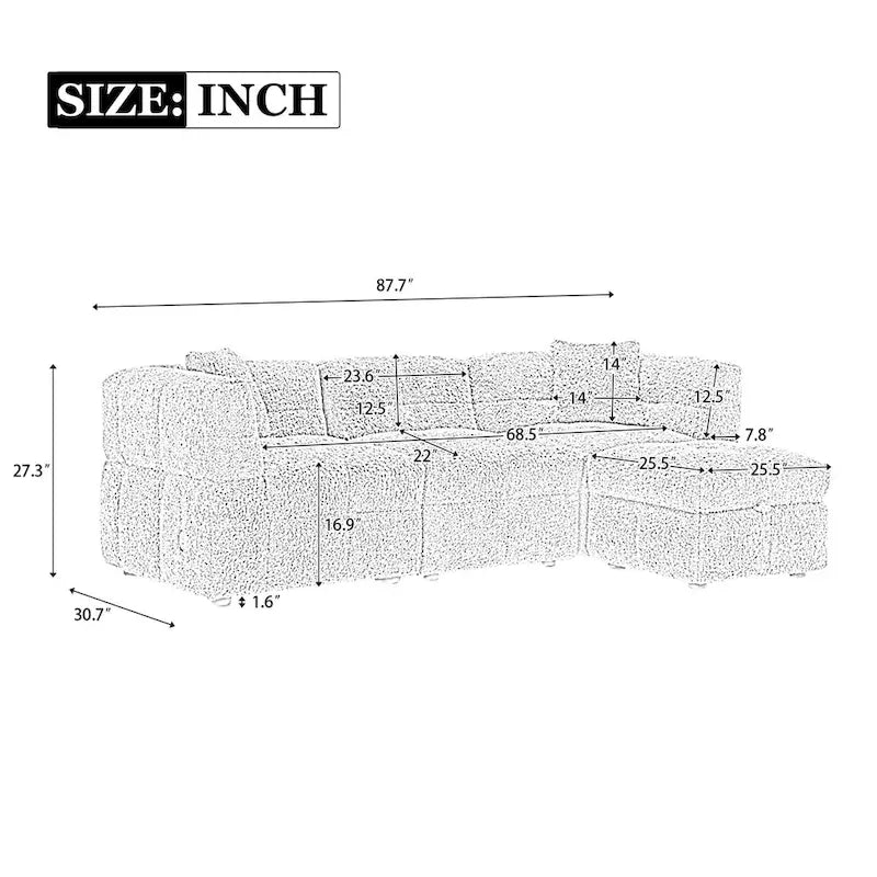 87.7 Sektionssofa Gemütliches Teddy-Fleece-Stoff Sektionssofa Couch