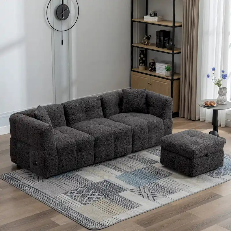 87.7 Sektionssofa Gemütliches Teddy-Fleece-Stoff Sektionssofa Couch
