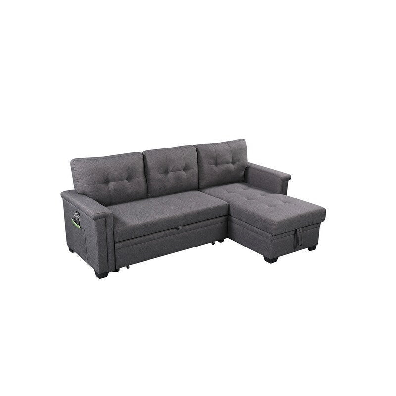 Ashlyn 84 Zoll Dunkelgraues Reversibles Schlafsofa mit Stauraum-Recamiere und USB-Ladeanschlüssen - 84B x 54T x 35H