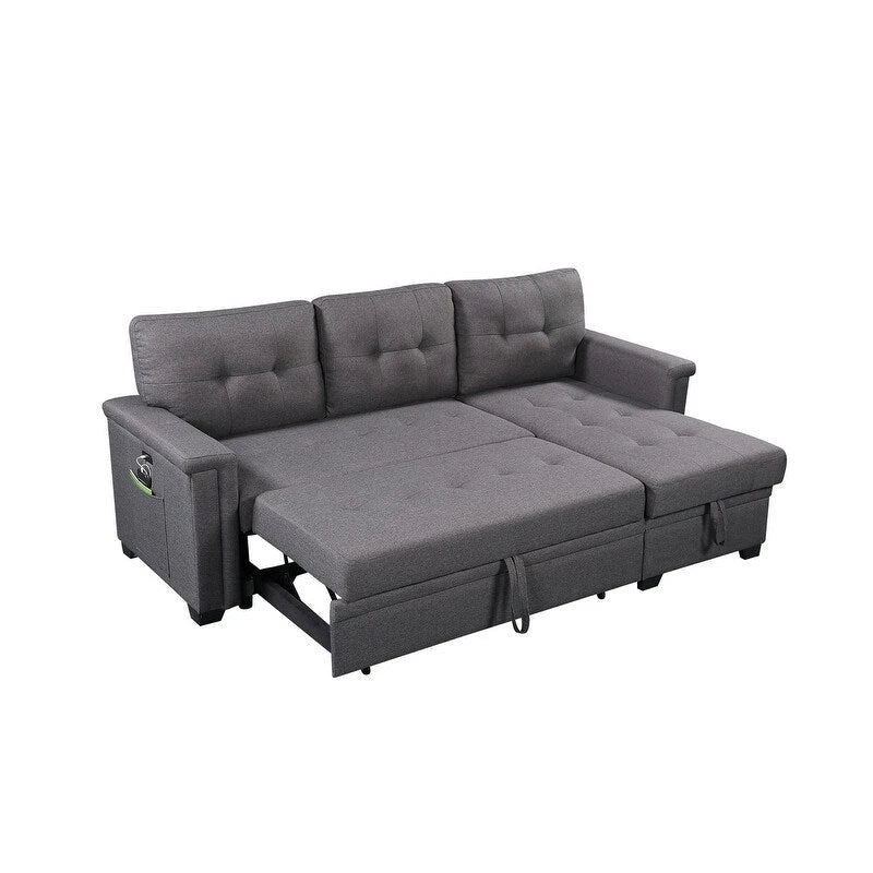 Ashlyn 84 Zoll Dunkelgraues Reversibles Schlafsofa mit Stauraum-Recamiere und USB-Ladeanschlüssen - 84B x 54T x 35H