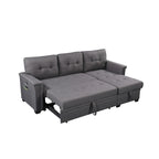 Ashlyn 84 Zoll Dunkelgraues Reversibles Schlafsofa mit Stauraum-Recamiere und USB-Ladeanschlüssen - 84B x 54T x 35H