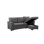 Ashlyn 84 Zoll Dunkelgraues Reversibles Schlafsofa mit Stauraum-Recamiere und USB-Ladeanschlüssen - 84B x 54T x 35H