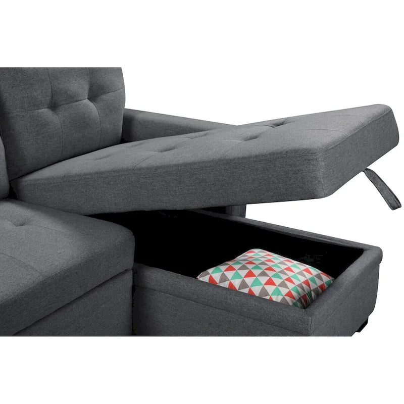Ashlyn 84 Zoll Dunkelgraues Reversibles Schlafsofa mit Stauraum-Recamiere und USB-Ladeanschlüssen - 84B x 54T x 35H