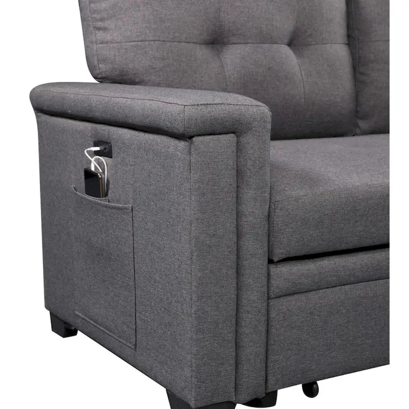 Ashlyn 84 Zoll Dunkelgraues Reversibles Schlafsofa mit Stauraum-Recamiere und USB-Ladeanschlüssen - 84B x 54T x 35H