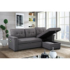 Ashlyn 84 Zoll Dunkelgraues Reversibles Schlafsofa mit Stauraum-Recamiere und USB-Ladeanschlüssen - 84B x 54T x 35H