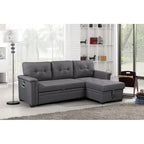 Ashlyn 84 Zoll Dunkelgraues Reversibles Schlafsofa mit Stauraum-Recamiere und USB-Ladeanschlüssen - 84B x 54T x 35H