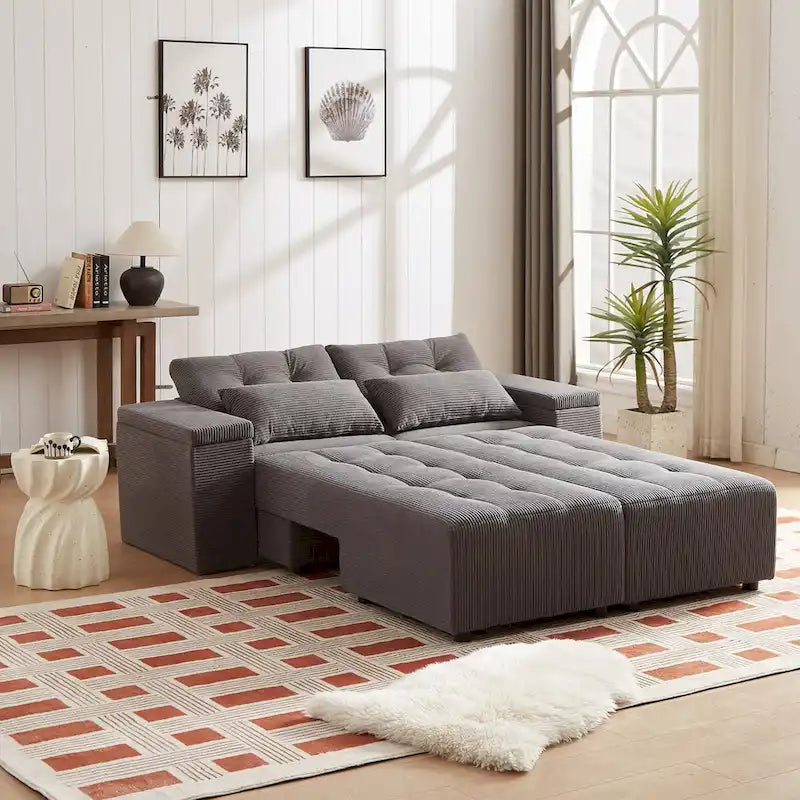 Modulares Cord-Schlafsofa & Ecksofa-Set, Grau, 3-in-1 Design