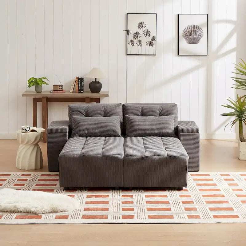 Modulares Cord-Schlafsofa & Ecksofa-Set, Grau, 3-in-1 Design