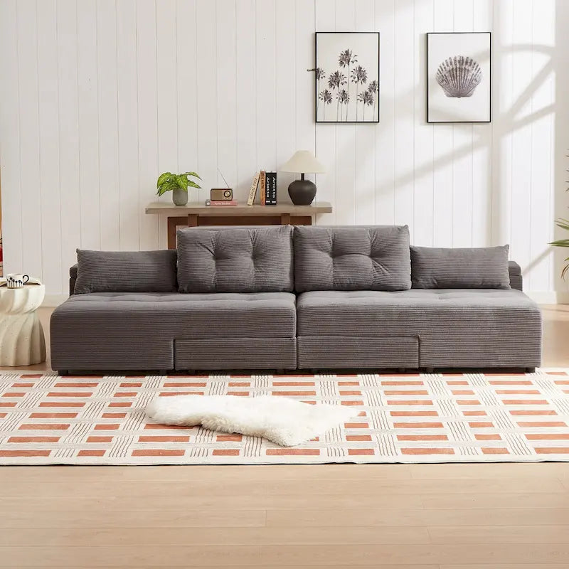 Modulares Cord-Schlafsofa & Ecksofa-Set, Grau, 3-in-1 Design