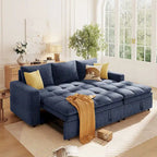 Blaues L-förmiges Schlafsofa mit Stauraum, weicher Chenille-Stoff