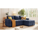 Blaues L-förmiges Schlafsofa mit Stauraum, weicher Chenille-Stoff