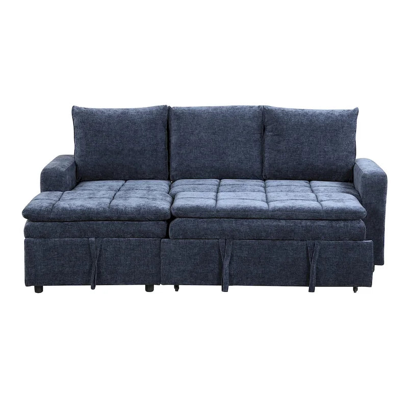 Blaues L-förmiges Schlafsofa mit Stauraum, weicher Chenille-Stoff