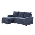 Blaues L-förmiges Schlafsofa mit Stauraum, weicher Chenille-Stoff