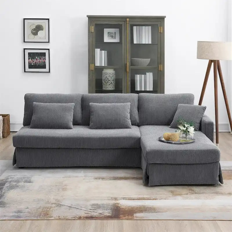 Modernes L-förmiges Cord-Sofa mit umkehrbarer Recamiere von Harper&Bright Designs