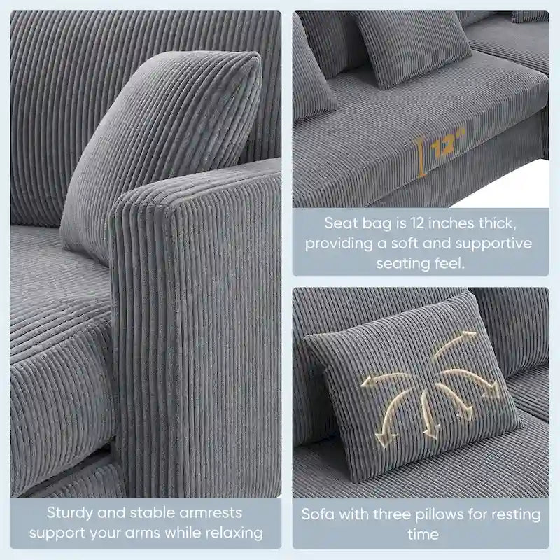 Modernes L-förmiges Cord-Sofa mit umkehrbarer Recamiere von Harper&Bright Designs