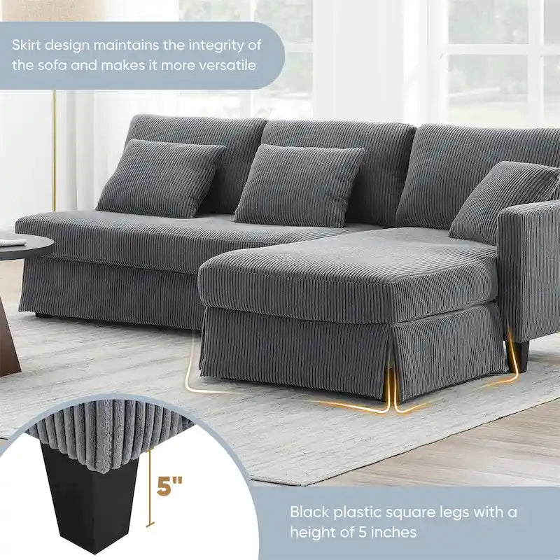 Modernes L-förmiges Cord-Sofa mit umkehrbarer Recamiere von Harper&Bright Designs