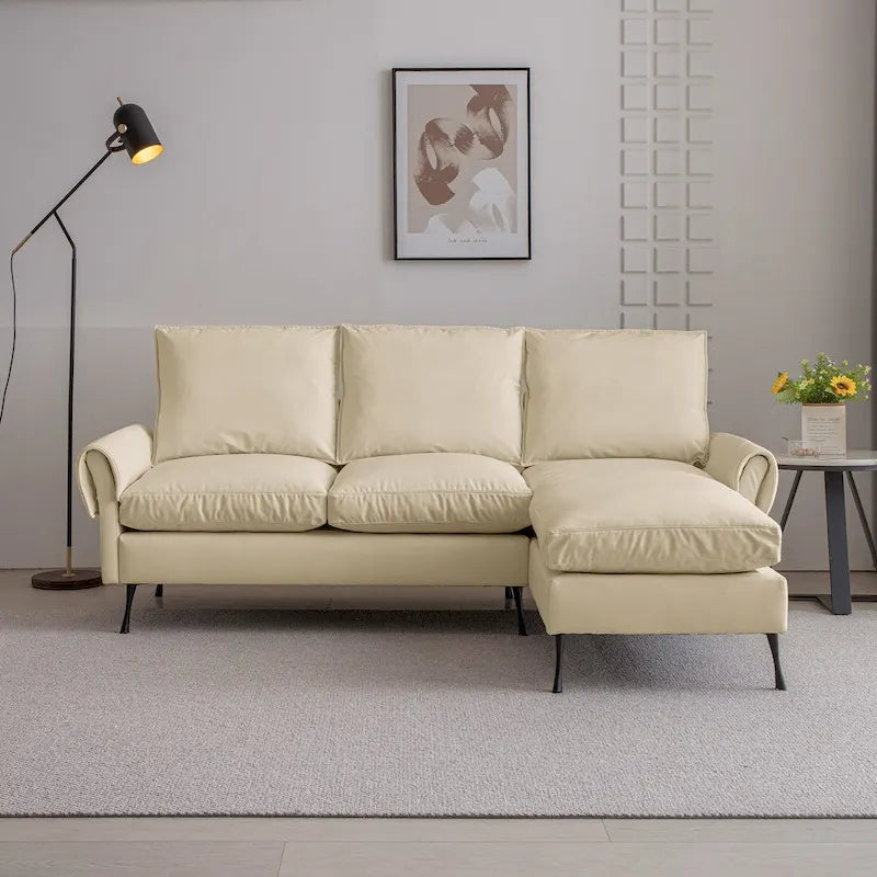 Modernes L-förmiges Sofa aus Kunstleder mit umkehrbarer Recamiere