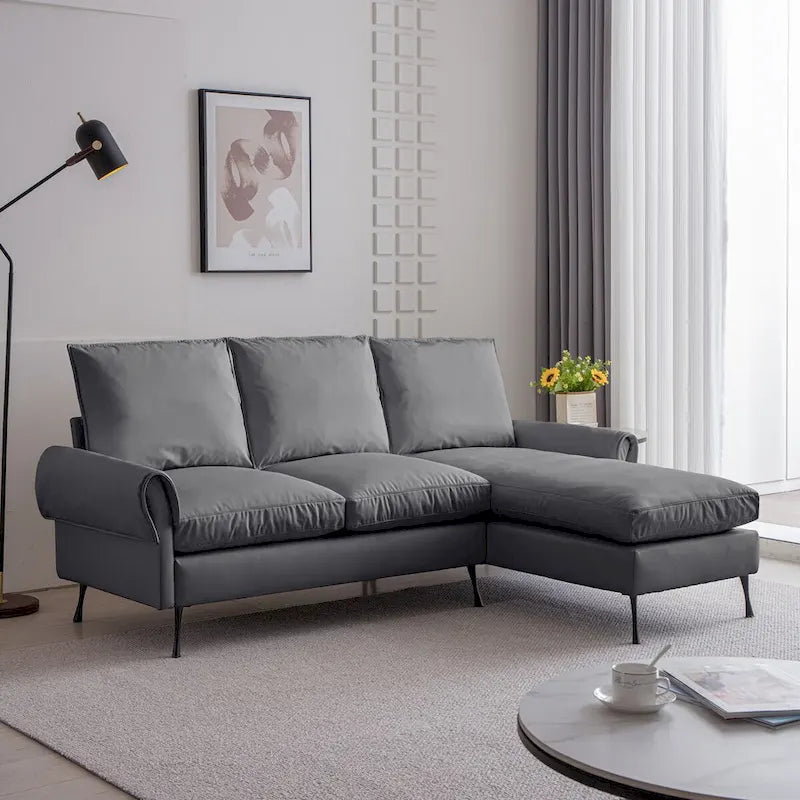 Modernes L-förmiges Sofa aus Kunstleder mit umkehrbarer Recamiere
