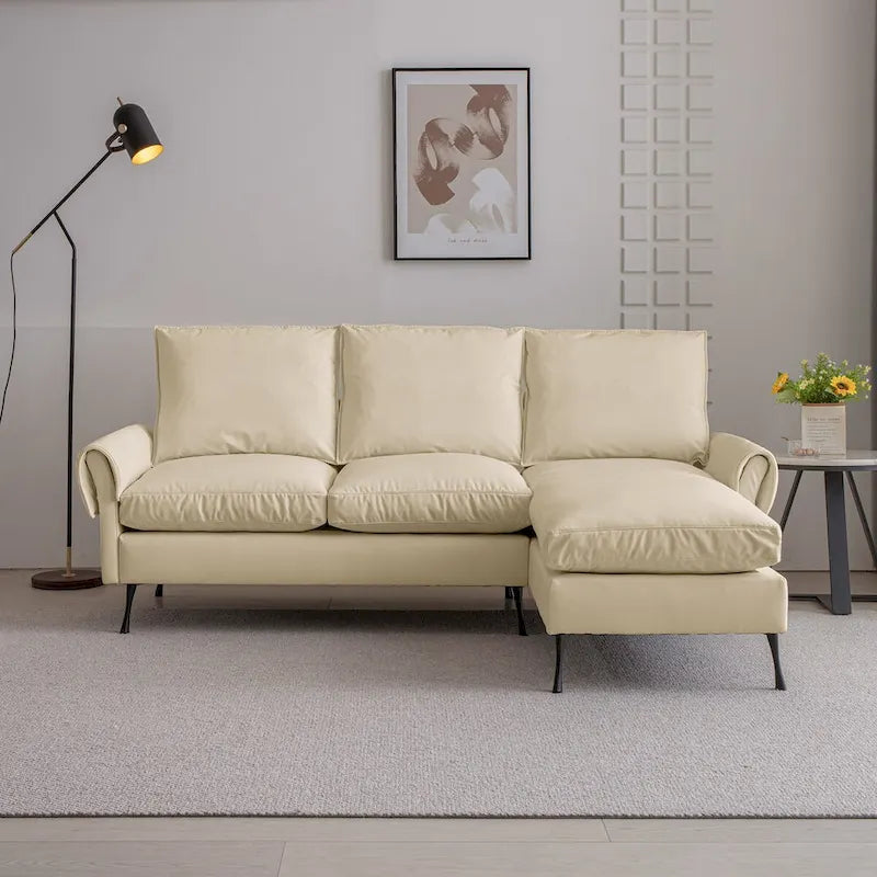 Modernes L-förmiges Sofa aus Kunstleder mit umkehrbarer Recamiere