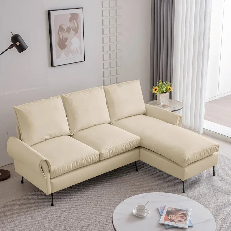 Modernes L-förmiges Sofa aus Kunstleder mit umkehrbarer Recamiere
